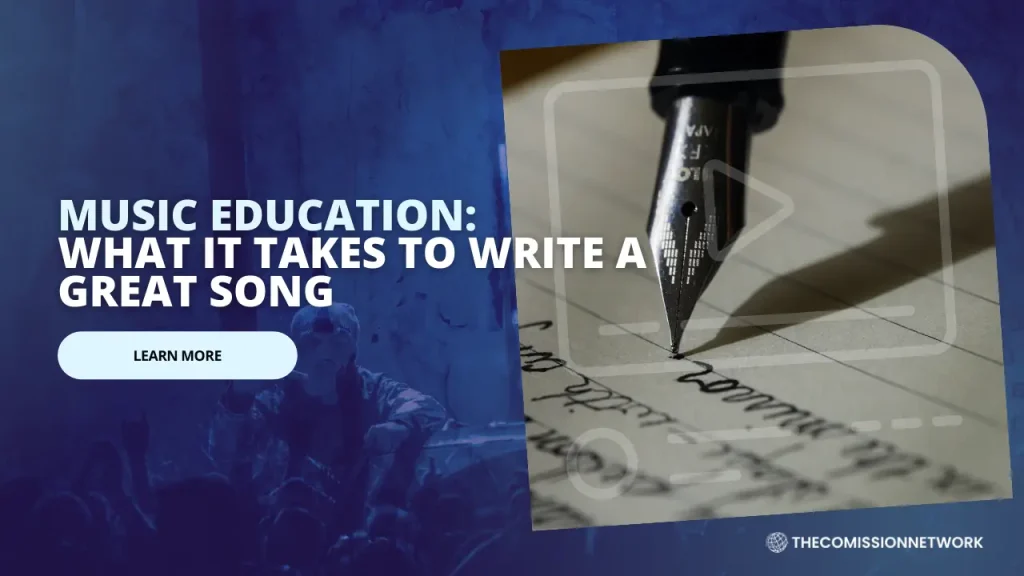 Image of a pen writing on paper, representing the process of writing a great song